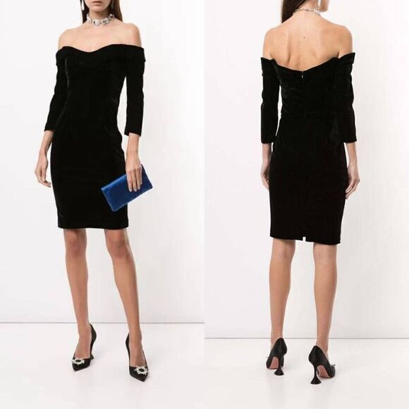 MARCHESA NOTTE Velvet Off-Shoulder Dress 4 NWT - Picture 1 of 11